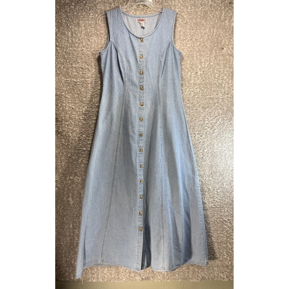 Fads Maxi Button Up Denim Dress Sz 6 Y2k Sleeveless Blue Vintage
